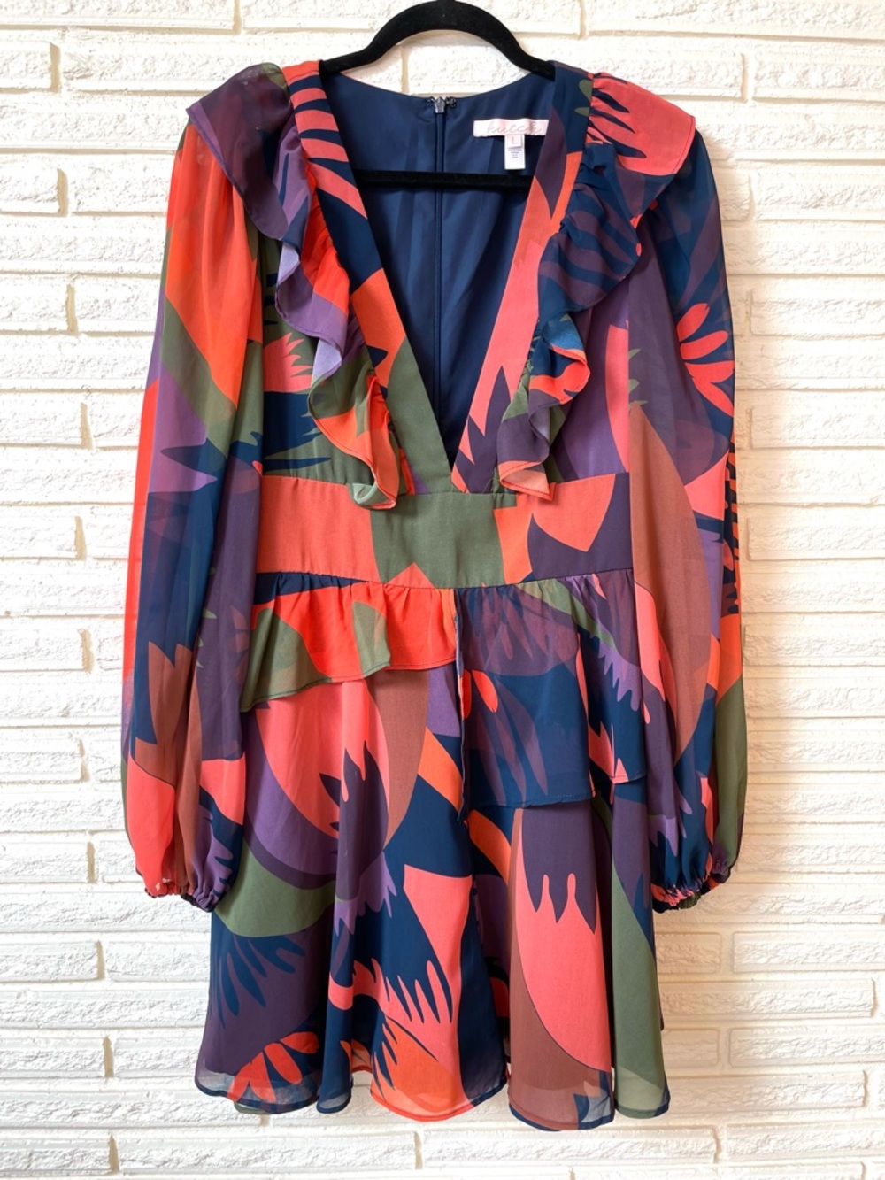 Hutch for Anthropologie Peplum Chiffon Mini Dress Romper Shorts Abstract Large - Picture 2 of 14